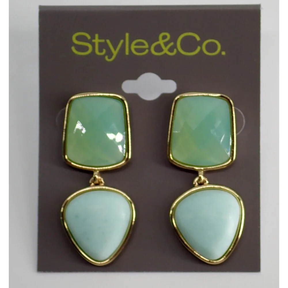 Style & Co. Gold-Tone Green Stone Statement Necklace & Matching Earring Set NWT